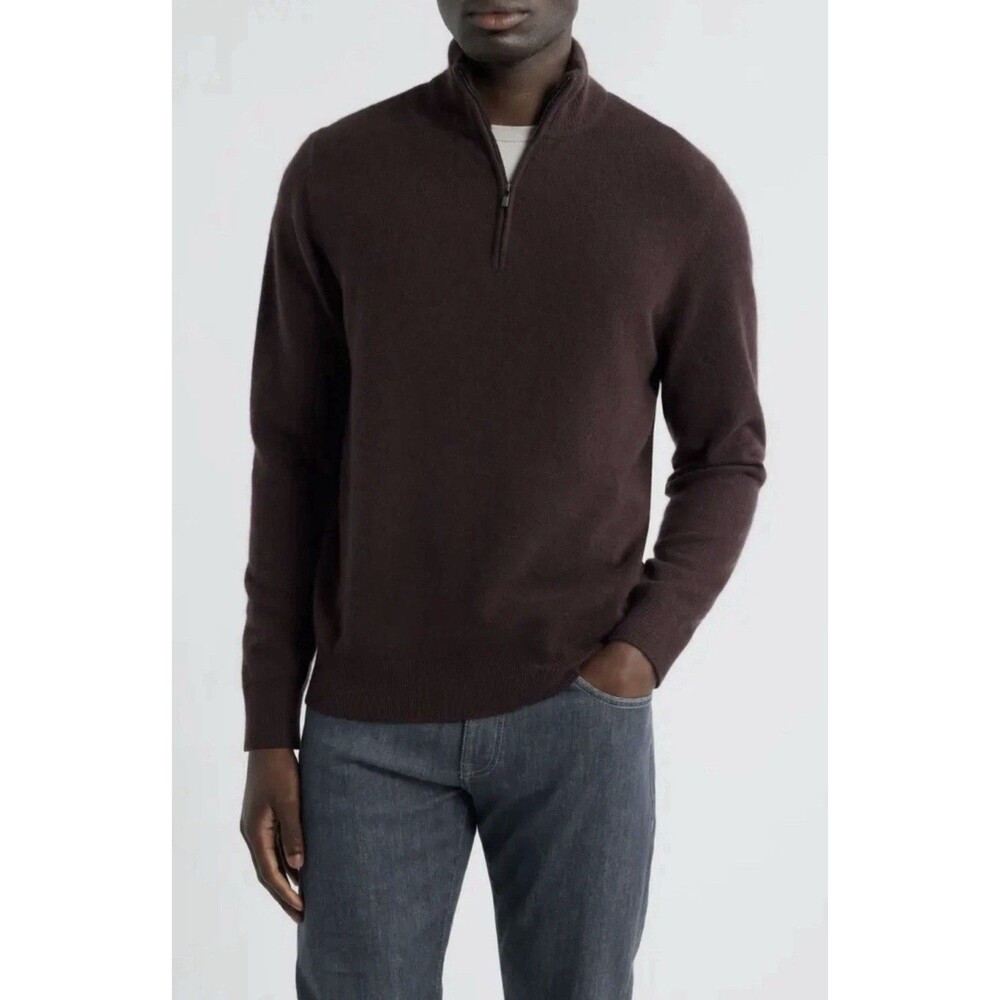 Nordstrom Cashmere Quarter Zip Pullover Burgundy Fudge Sweater Size Large New